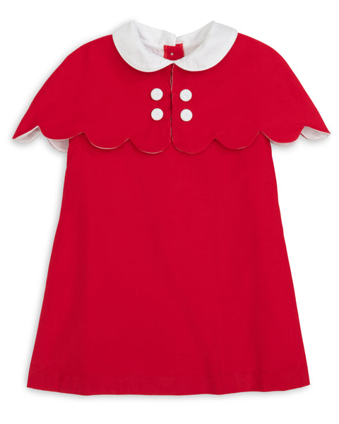 PREORDER - The Capelet Dress in Evelyn - Red Pinwale Corduroy