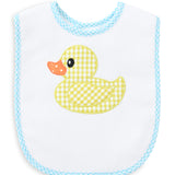 Rubber Ducky Turquoise Gingham Trim Bib
