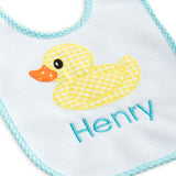 Rubber Ducky Turquoise Gingham Trim Bib
