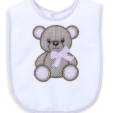 Teddy Bear Purple Gingham Trim Bib