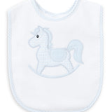 Blue Gingham Rocking Horse Bib