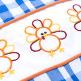 Thankful Navy Gingham Longall with Turkey Embroidered Panel