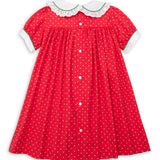 Deck the Halls Red Polka Dot A-Line Dress with Christmas Tree and Bows Embroidery