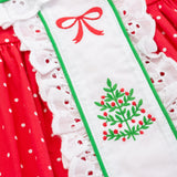 Deck the Halls Red Polka Dot A-Line Dress with Christmas Tree and Bows Embroidery