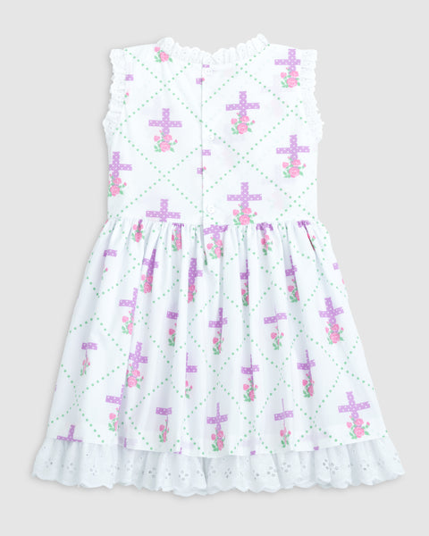 Grace Eyelet Trim Cross Printed Dress