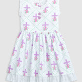 Grace Eyelet Trim Cross Printed Dress
