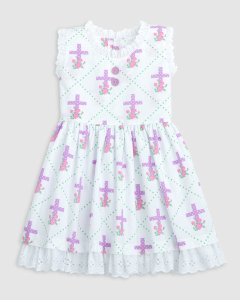 Grace Eyelet Trim Cross Printed Dress