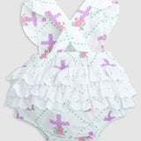 Grace Cross Print Eyelet Ruffled Bubble