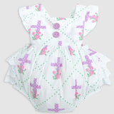 Grace Cross Print Eyelet Ruffled Bubble
