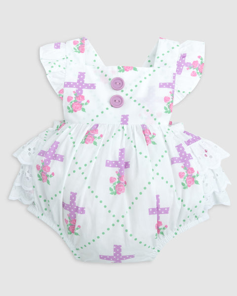 Grace Cross Print Eyelet Ruffled Bubble