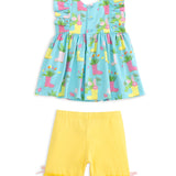 April Showers Rainboot Print Knit Flutter Top and Ruffle Shorts Set