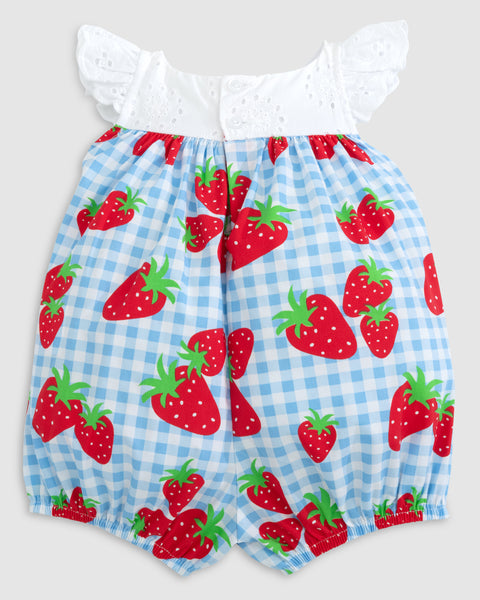 Gingham Berry Print Bubble with Eyelet Trim