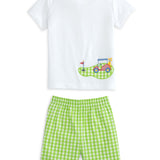 Fore! Boys' Knit Appliqued Golf Cart Shirt & Gingham Shorts Set
