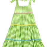 Fore! Girls' Tie Shoulder Gingham Tiered Dress