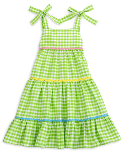 Fore! Girls' Tie Shoulder Gingham Tiered Dress