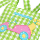 Fore! Girls' Tie Shoulder Gingham Bubble with Golf Cart Applique