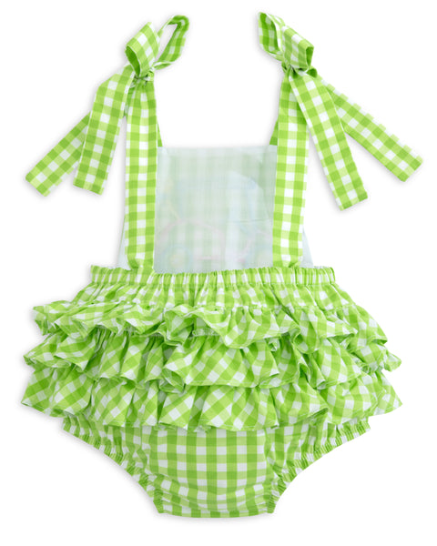 Fore! Girls' Tie Shoulder Gingham Bubble with Golf Cart Applique