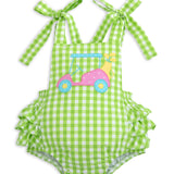 Fore! Girls' Tie Shoulder Gingham Bubble with Golf Cart Applique