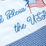 God Bless the USA Seersucker Check Embroidered Kick Pleat Dress