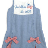 God Bless the USA Seersucker Check Embroidered Kick Pleat Dress