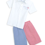 God Bless the USA Knit Embroidered Boys' Polo & Seersucker Short Set