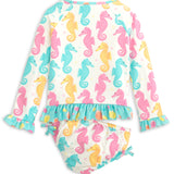 Seahorse Print Rash Guard Swim Suit Set