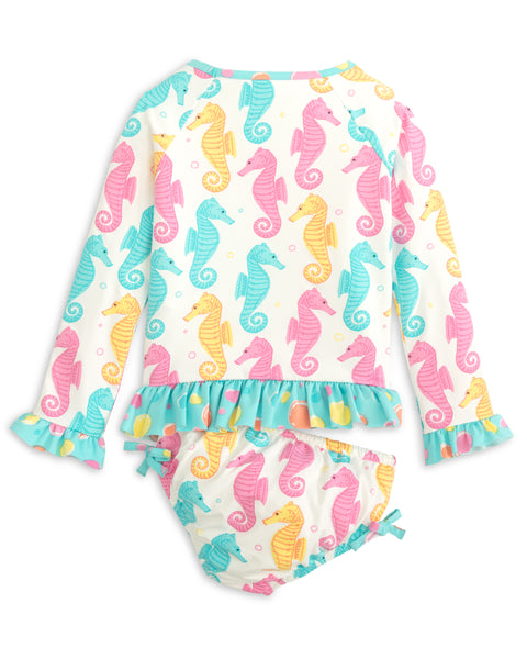 Seahorse Print Rash Guard Swim Suit Set