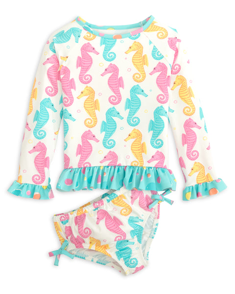 Seahorse Print Rash Guard Swim Suit Set