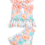 Dahlia Bow Back Two Piece Lavender Floral Print Swim Suit Set