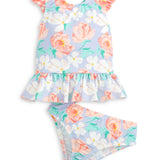 Dahlia Bow Back Two Piece Lavender Floral Print Swim Suit Set