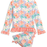 Dahlia Rash Guard Lavender Floral Print Swim Suit Set