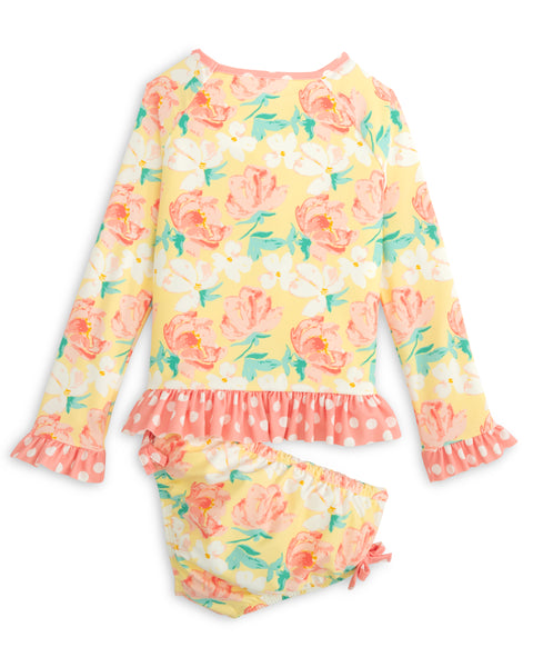 Magnolia Rash Guard Yellow Floral Print Swim Suit Set