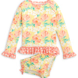 Magnolia Rash Guard Yellow Floral Print Swim Suit Set