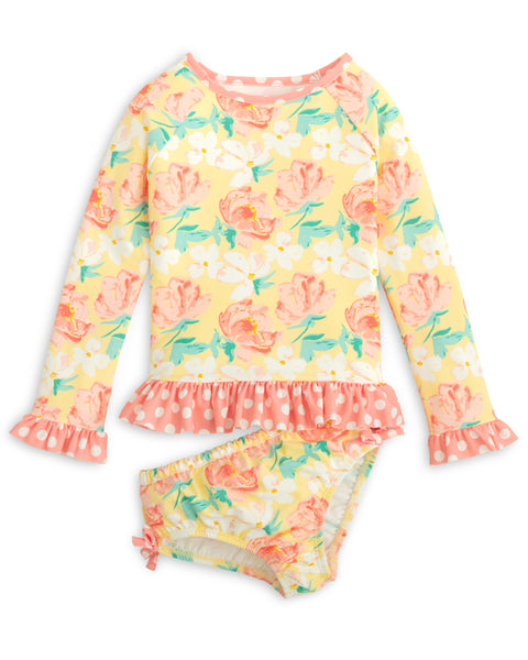 Magnolia Rash Guard Yellow Floral Print Swim Suit Set