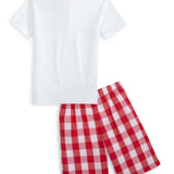 Scribble Boys' White Knit Crayon Embroidery Polo & Red Gingham Shorts Set