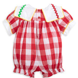 Scribble Red Gingham Bishop Collar Crayon Embroidery Bubble