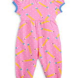 First Day Pink Knit Pencil Print Romper