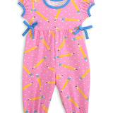 First Day Pink Knit Pencil Print Romper