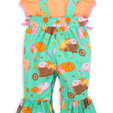 Pumpkin Harvest Girls' Fall Print Ruffle Leg Romper & Knit Blouse Set