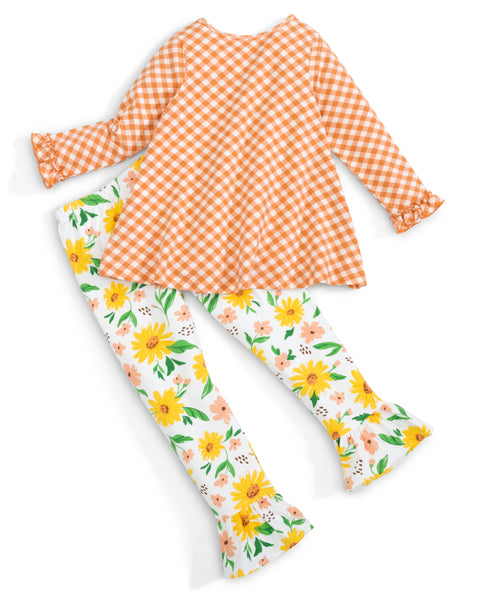 Sunflower Evenings Appliquéd Swing Top & Ruffled Leggings Set