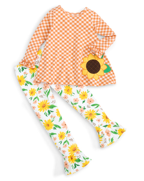 Sunflower Evenings Appliquéd Swing Top & Ruffled Leggings Set