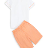 Proper Pumpkins Embroidered White Woven Top & Orange Gingham Shorts Set