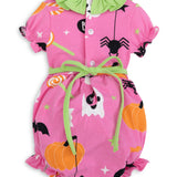 Boo! Pink Knit Halloween Print Bubble with Lime Green Ruffle Collar