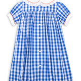 Thankful Navy Gingham A-Line Dress with Turkey Embroidery