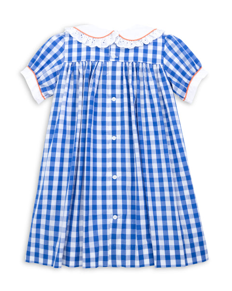 Thankful Navy Gingham A-Line Dress with Turkey Embroidery