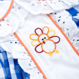 Thankful Navy Gingham A-Line Dress with Turkey Embroidery