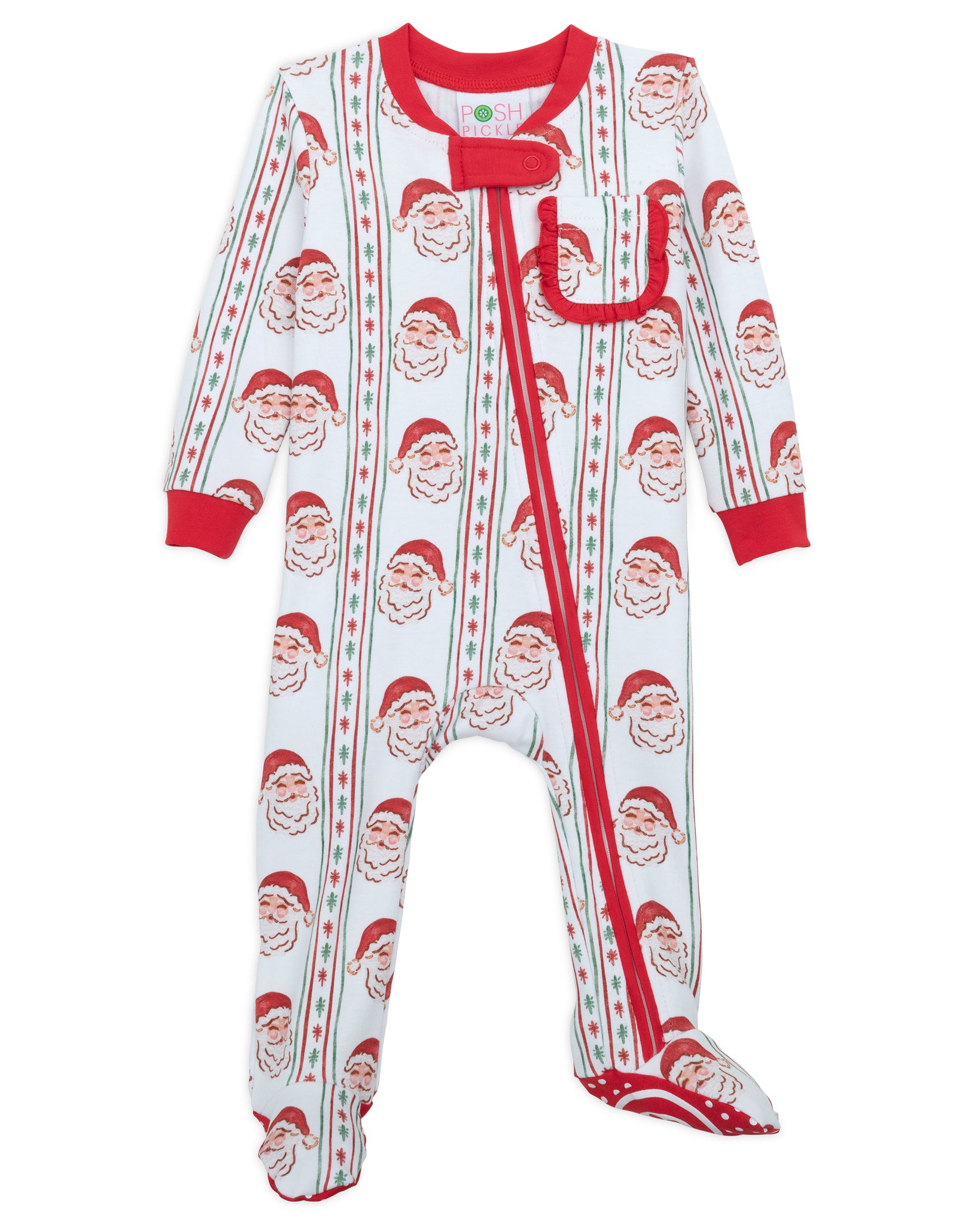 Jolly Old Saint Nick Girls' Lounge Zippie with Ruffle Trim