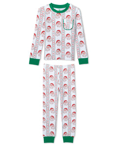 Jolly Old Saint Nick Christmas Boys' Lounge 2 Piece Set with Piping Trim