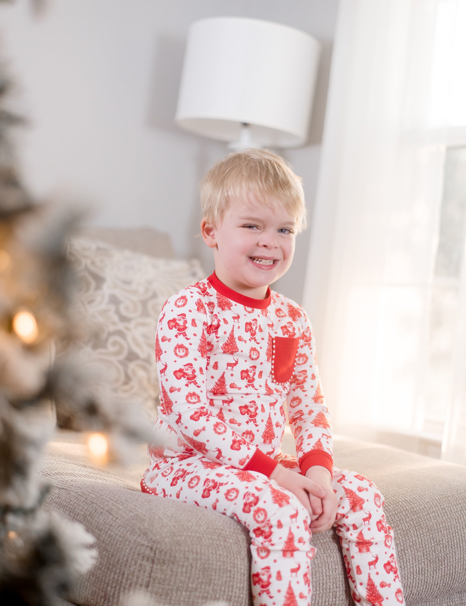 Old Fashioned Christmas Boys' Lounge 2 Piece Set with Piping Trim
