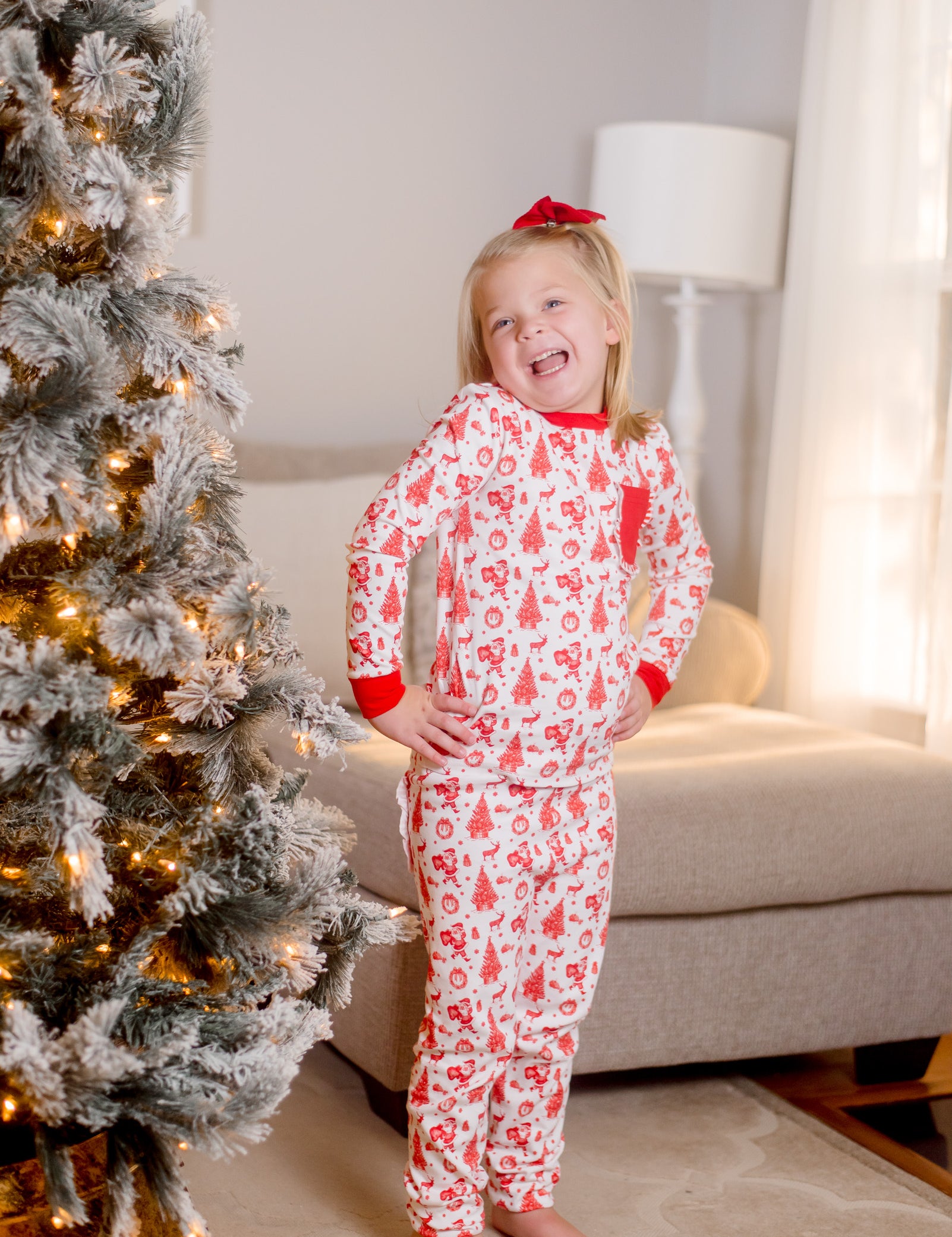 Old Fashioned Christmas Girls' Lounge 2 Piece Set with Ruffle Trim